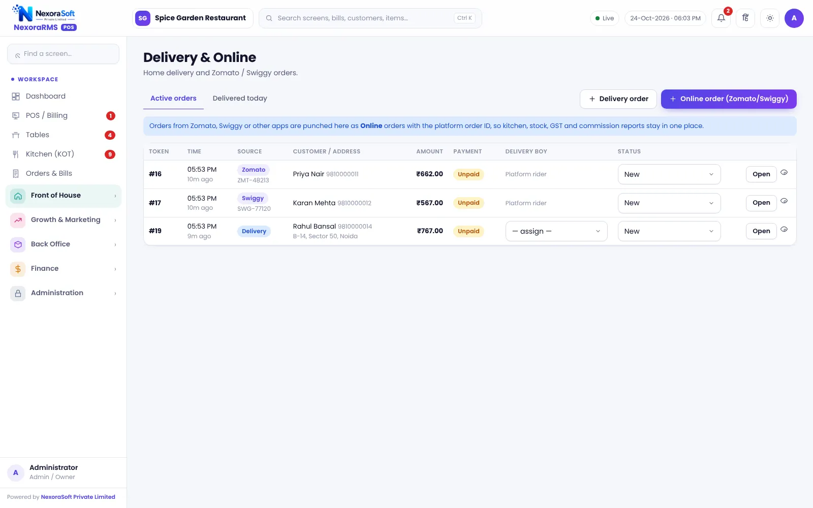 Delivery and online orders